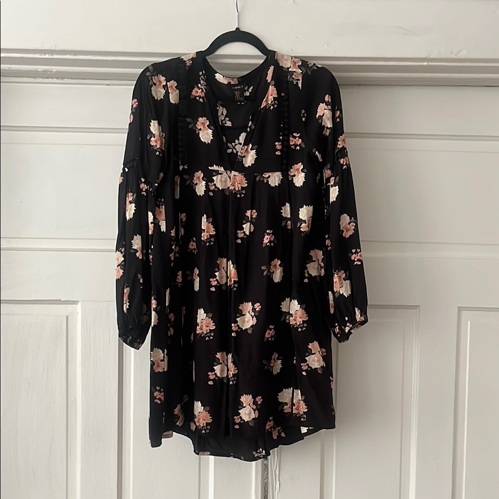 Floral Black Dress with Pink Accents